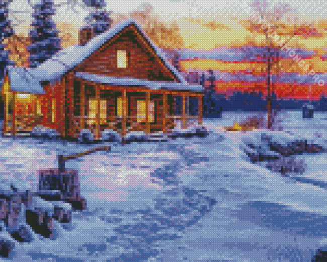 Winter Cottage Forest Diamond Painting