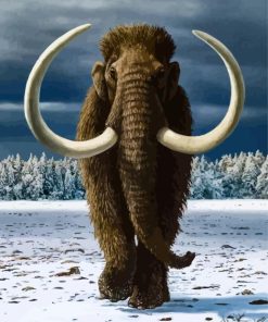 Brown Wolly Mammoth Walking In Snow With Diamond Painting