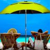 Greeb Umbrella With chairs On Beach With Diamond Painting