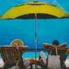 Greeb Umbrella With chairs On Beach With Diamond Painting