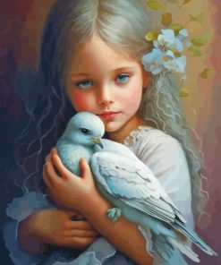 Cute Girl And Bird Diamond Painting