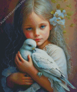 Cute Girl And Bird Diamond Painting