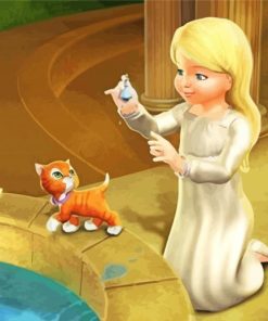 Little Barbie Girl With Kitten Diamond Painting