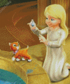 Little Barbie Girl With Kitten Diamond Painting