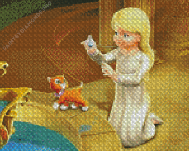 Little Barbie Girl With Kitten Diamond Painting