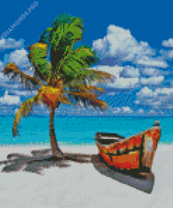 Palm Boat Beach Diamond Painting