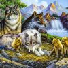 Wolves And Whelps By Waterfall Art With Diamond Painting