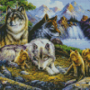 Wolves And Whelps By Waterfall Art With Diamond Painting