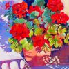 Abstract Red Geranium Plant Pot Diamond Painting