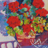 Abstract Red Geranium Plant Pot Diamond Painting