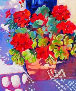 Abstract Red Geranium Plant Pot Diamond Painting