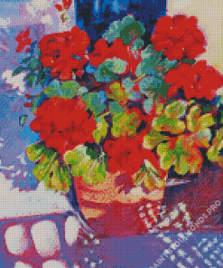 Abstract Red Geranium Plant Pot Diamond Painting