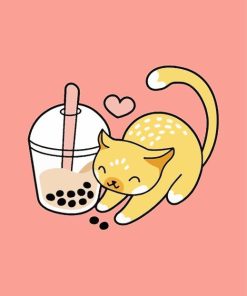 Cat With Boba Tea Diamond Painting