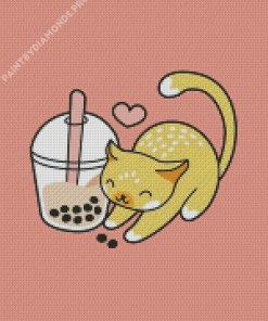 Cat With Boba Tea Diamond Painting