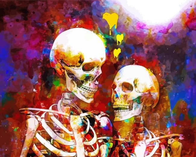 Colorful Splatter Skeleton Couple Diamond Painting