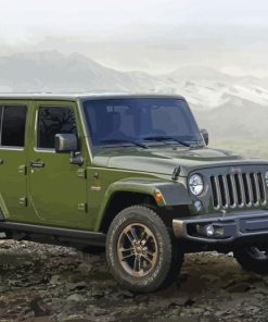 Dark Green jeep in Mountain Diamond Painting