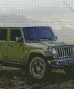 Dark Green jeep in Mountain Diamond Painting