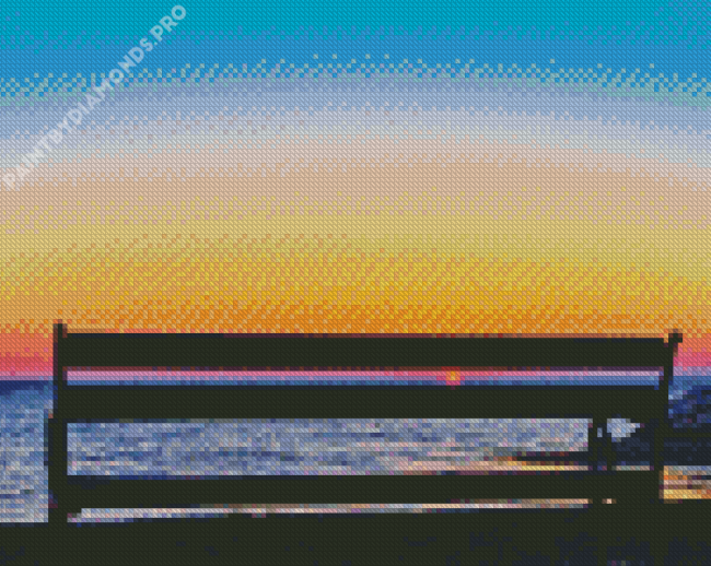 Sunset Seascape With A Bench Diamond Painting