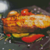 Grilled King Salmon Fish With Vegetables Diamond Painting