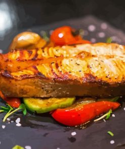 Grilled King Salmon Fish With Vegetables Diamond Painting