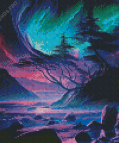 Landscape With Aurora Diamond Painting