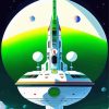 White and Green Spaceship Diamond Painting