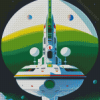 White and Green Spaceship Diamond Painting