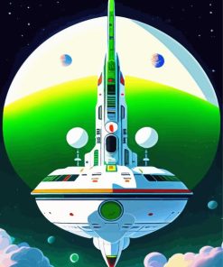 White and Green Spaceship Diamond Painting