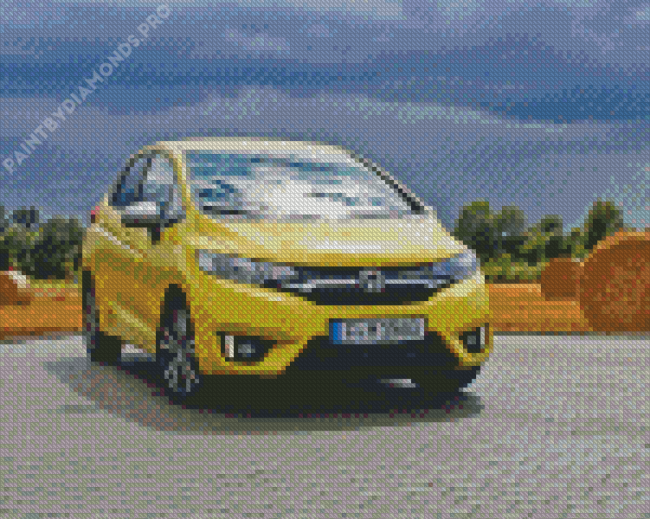 Yellow Honda Jazz Car Diamond Painting