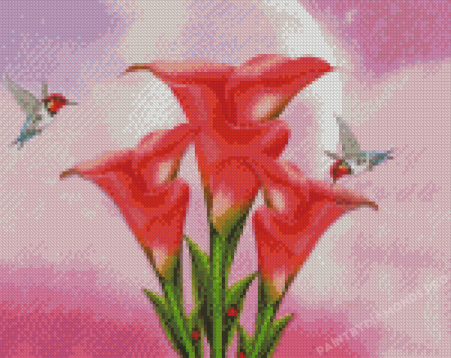 Calla Lily And Hummingbirds Diamond Painting