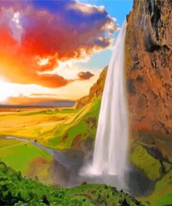 Seljalandsfoss Sunset Iceland Diamond Painting