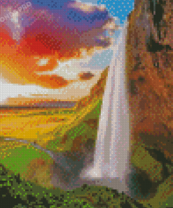 Seljalandsfoss Sunset Iceland Diamond Painting