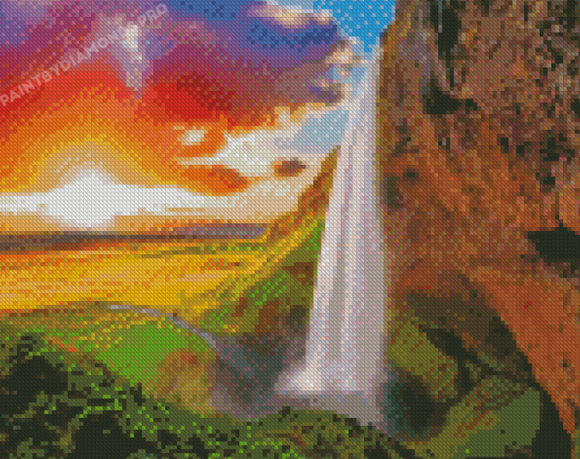 Seljalandsfoss Sunset Iceland Diamond Painting