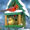 Cardinals In Snow House Diamond Painting