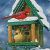 Cardinals In Snow House Diamond Painting