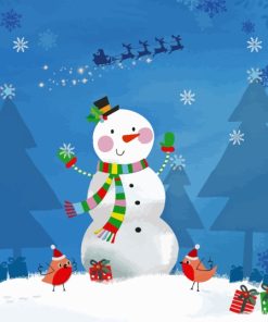 Cheerful Snowman With Birds Diamond Painting