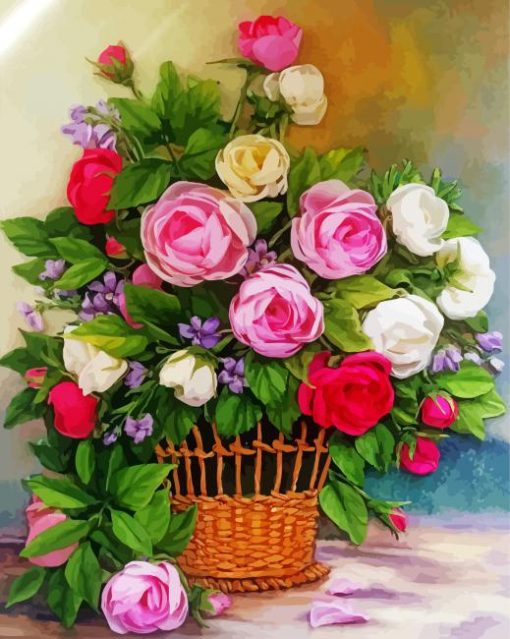 Basket Of Roses Art Diamond Painting