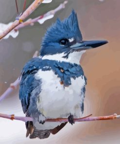 Belted Kingfisher In Snow Diamond Painting