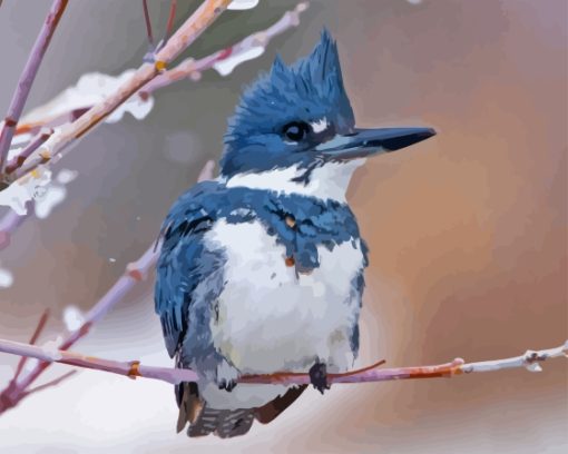 Belted Kingfisher In Snow Diamond Painting