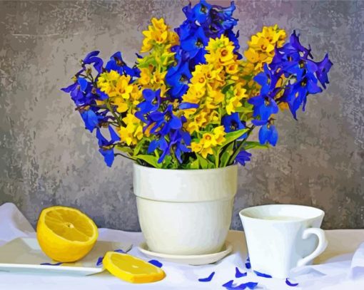 Blue And Yellow Flowers Vase Diamond Painting