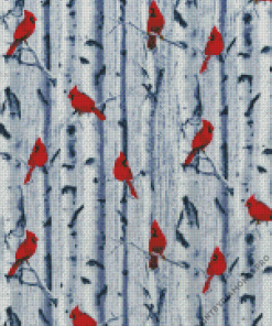 Cardinals On White Birches Diamond Painting