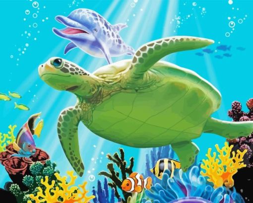 Dolphin And Turtle Underwater Diamond Painting