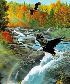 Eagle Over Waterfall Diamond Painting