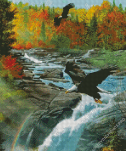 Eagle Over Waterfall Diamond Painting