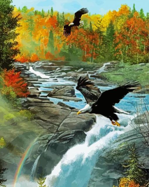 Eagle Over Waterfall Diamond Painting