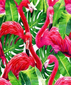 Flamingos In monstera Plants Diamond Painting