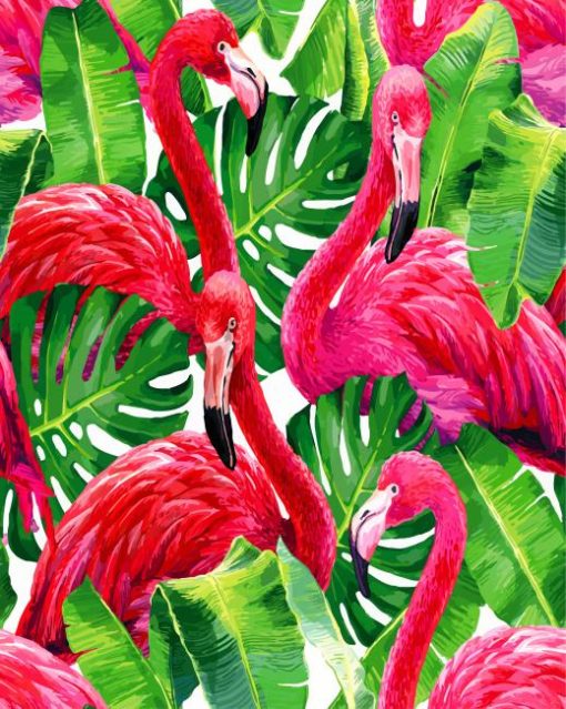 Flamingos In monstera Plants Diamond Painting