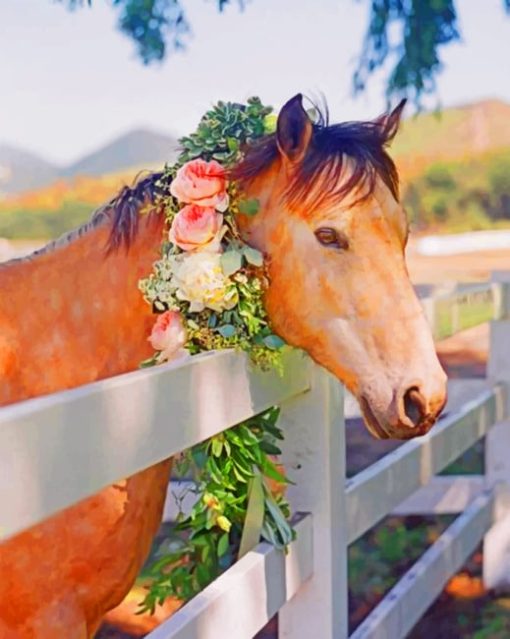 Horse With Flower Crown Diamond Painting