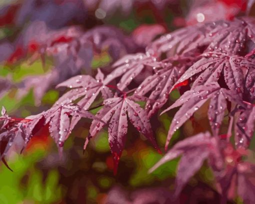 Maroon Shrubs Leaves Diamond Painting