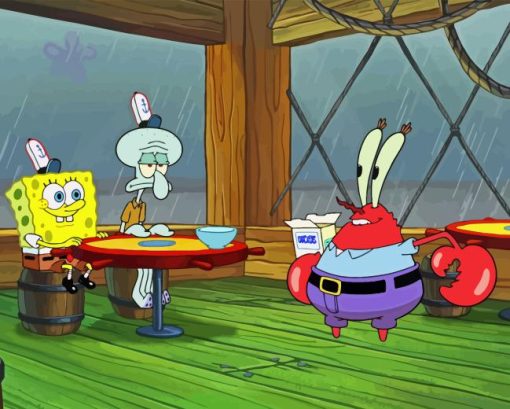 Mr Krabs With Spongebob And Squidward Diamond Painting